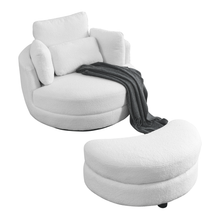 Load image into Gallery viewer, 39&quot; W Oversized Swivel Chair with moon storage ottoman for Living Room, Modern Accent Round Loveseat Circle Swivel Barrel Chairs for Bedroom Cuddle Sofa Chair Lounger Armchair, 4 Pillows, Teddy Fabric
