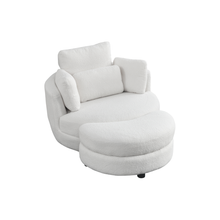 Load image into Gallery viewer, 39&quot; W Oversized Swivel Chair with moon storage ottoman for Living Room, Modern Accent Round Loveseat Circle Swivel Barrel Chairs for Bedroom Cuddle Sofa Chair Lounger Armchair, 4 Pillows, Teddy Fabric
