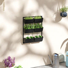 Carregar imagem no visualizador da galeria, 3-Tier Wall Planter with 6 Pots for Indoor and Outdoor Use, Hanging Plant Holder, Self Draining Wall Mounted Planter for Vegetables, Flowers, Herbs, Black
