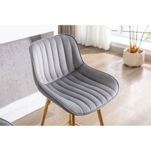 Cargar imagen en el visor de la galería, 26 Inch Set of 2 Bar Stools, with Chrome Footrest Velvet Fabric Counter Stool Golden Leg Simple Bar Stool, GRAY
