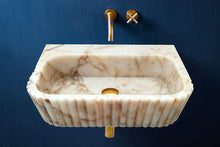 Carregar imagem no visualizador da galeria, Calacatta Gold Marble Wall-mount Bathroom Vanity Sink Fluted (W)16&quot; (L)20&quot; (H)6&quot;
