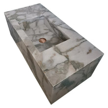 Load image into Gallery viewer, Calacatta Verde Marble Rectangular Wall-mount Bathroom Sink with 10&quot; Backsplash (W)16&quot; (L)34&quot; (H)12&quot;
