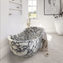 Carregar imagem no visualizador da galeria, Calacatta Viola Bathtub Hand-carved from Solid Marble Block (W)34&quot; (L)70&quot; (H)26&quot;
