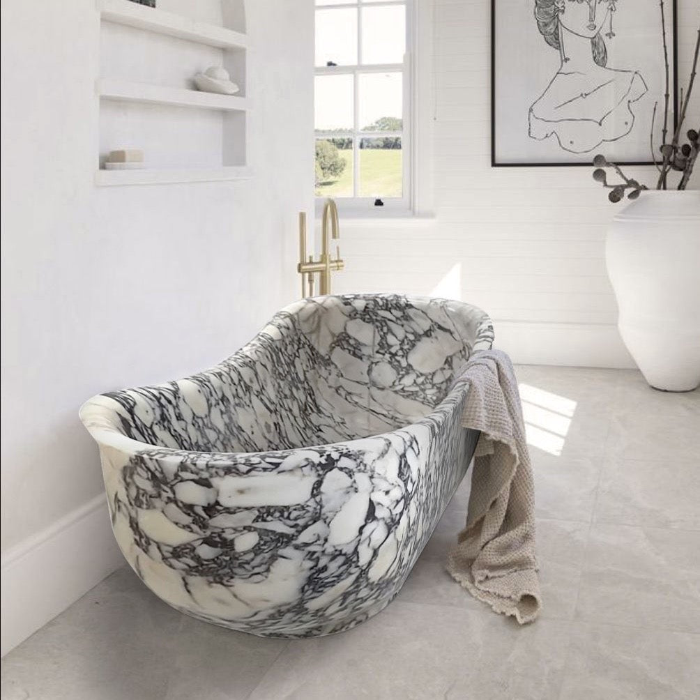 Calacatta Viola Bathtub Hand-carved from Solid Marble Block (W)34