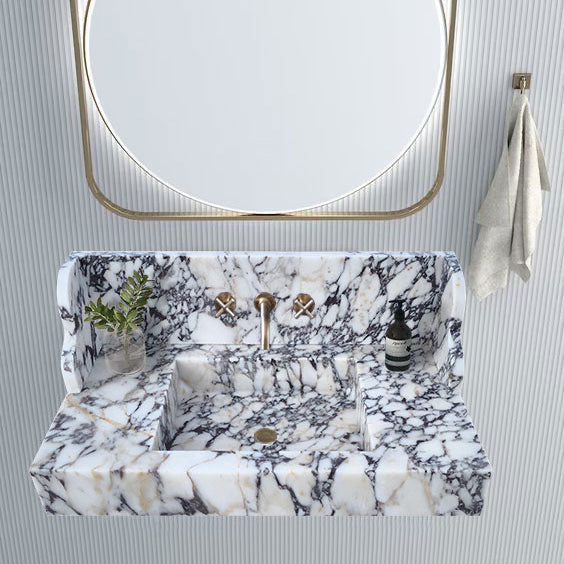 Calacatta Viola Marble Wall-mount Bathroom Sink with 10