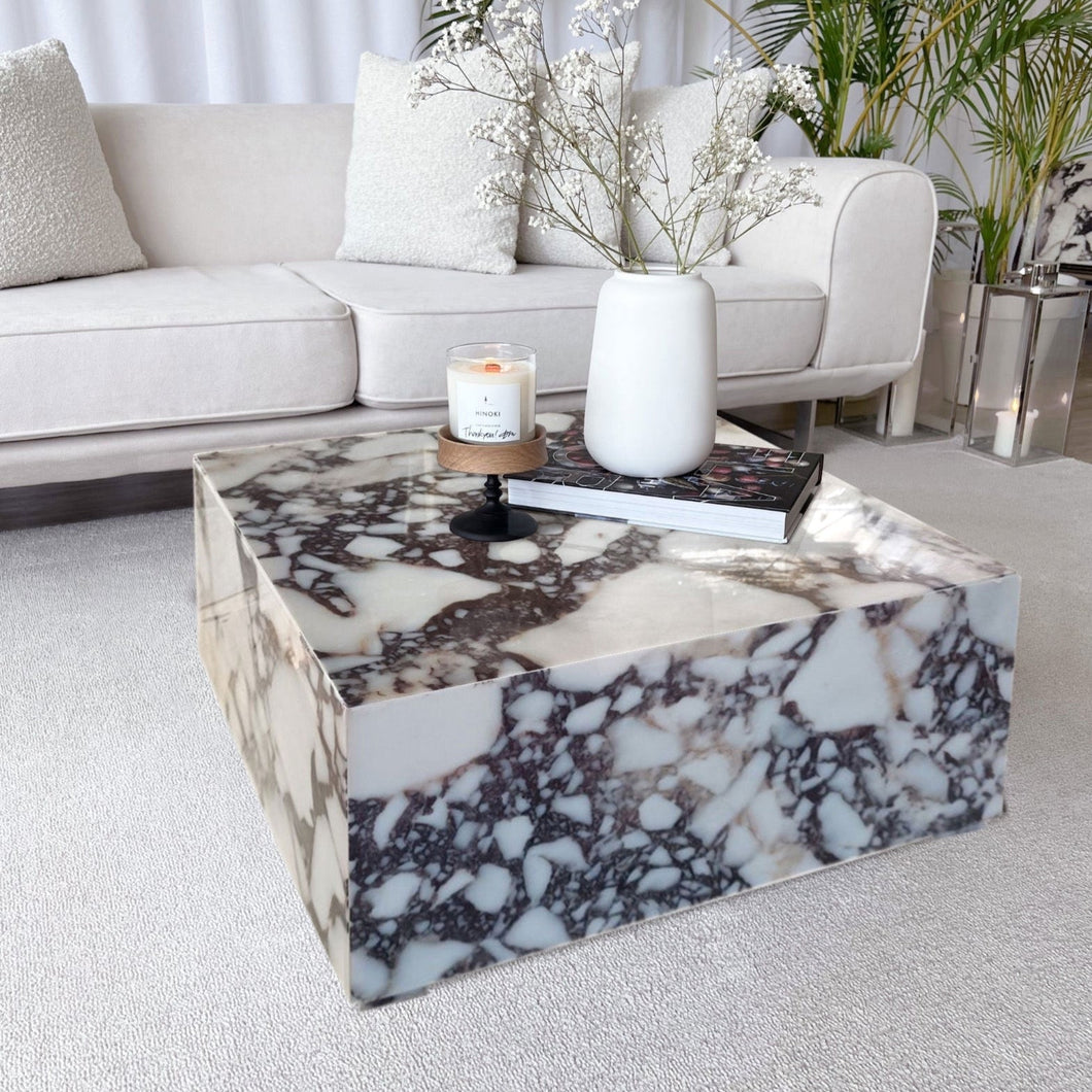 Calacatta Viola Marble Rectangular Prism Block Design Coffee Table (W)24