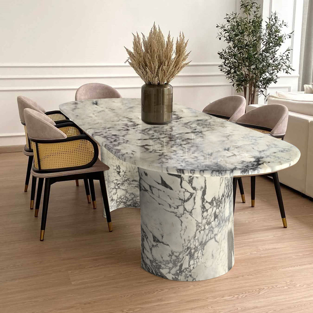 Calacatta Viola Marble Oval Dining Table with C Shape Marble Legs Polished