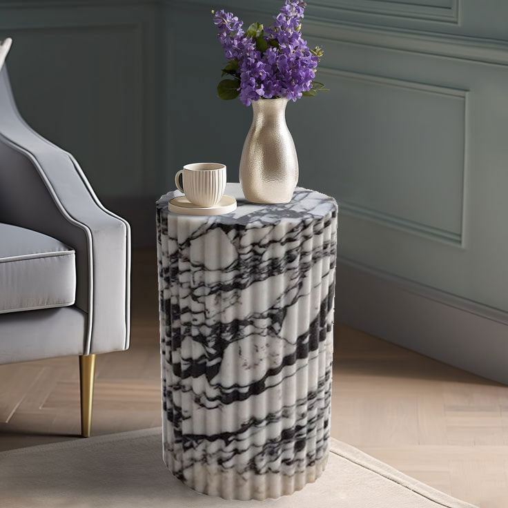 Calacatta Viola Marble Plinth Side Table Fluted Polished (W)10