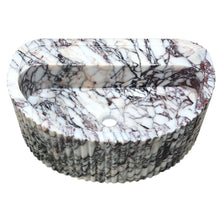 Carregar imagem no visualizador da galeria, Calacatta Viola Marble Wall-Mount Fluted Half-Round Bathroom Sink (W)16&quot; (L)24&quot; (H)8&quot;
