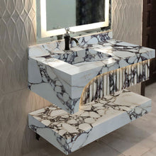 Load image into Gallery viewer, Calacatta Viola Marble Wall-mount Bathroom Sink Hidden Drain Set of 2
