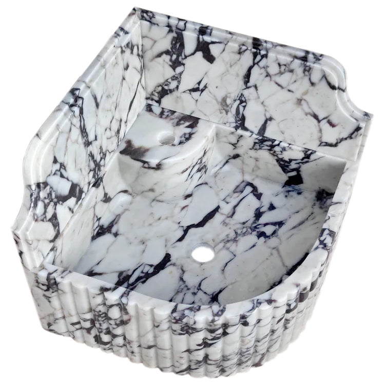 Calacatta Viola Marble Wall-mount Bathroom Corner Sink Fluted with 8