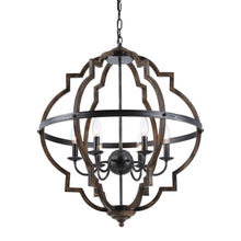 Carregar imagem no visualizador da galeria, Cambon 6-Light Distressed Black and Brushed Wood Lantern Geometric Chandelier
