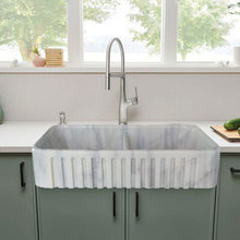 Cargar imagen en el visor de la galería, Carrara White Marble Farmhouse Apron Kitchen Double Sink (W)18&quot; (L)36&quot; (H)8&quot;
