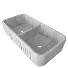 Cargar imagen en el visor de la galería, Carrara White Marble Farmhouse Apron Kitchen Double Sink (W)18&quot; (L)36&quot; (H)8&quot;

