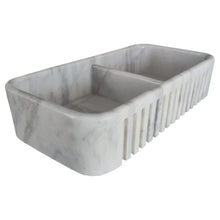 Cargar imagen en el visor de la galería, Carrara White Marble Farmhouse Apron Kitchen Double Sink (W)18&quot; (L)36&quot; (H)8&quot;
