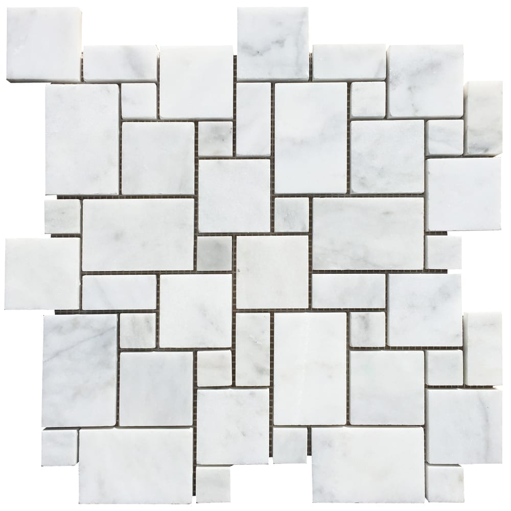 Carrara White Mini Versailles Pattern Mosaic Floor and Wall Tile - Liv