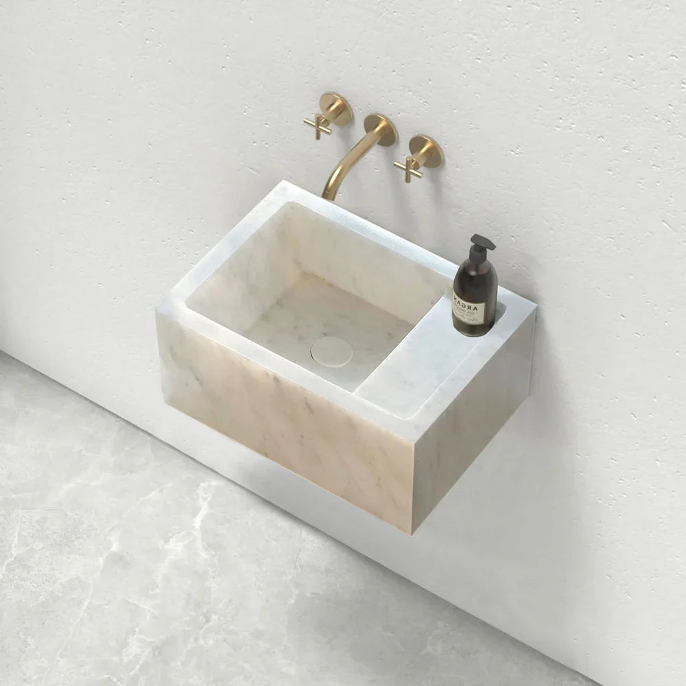 Carrara White Marble Wall-mount Bathroom Sink (W)14