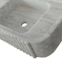 Cargar imagen en el visor de la galería, Carrara White Marble Wall-mount Bathroom Vanity Sink Fluted (W)16&quot; (L)28&quot; (H)6&quot;
