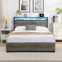 Cargar imagen en el visor de la galería, Full Bed Frame, Storage Headboard with Charging Station, Solid and Stable, Noise Free, No Box Spring Needed, Easy Assembly
