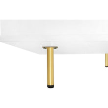 Carregar imagem no visualizador da galeria, Exquisite High Gloss Coffee Table with 4 Golden Legs and 2 Small Drawers, 2-Tier Square Center Table for Living Room, White
