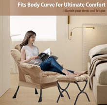 Load image into Gallery viewer, Lazy Chair with Folding Ottoman, Accent Chair Velvet Upholstered with Metal Structure and Non-Slip Pads, Sofa Armchair with Footrest and Side Storage
