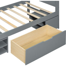 Load image into Gallery viewer, Twin Size Platform Bed With Drawer And Two Shelves, Gray

