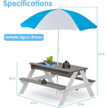 Carregar imagem no visualizador da galeria, 3-in-1 Kids Outdoor Wooden Picnic Table With Umbrella, Convertible Sand &amp; Wate, Gray ASTM &amp; CPSIA CERTIFICATION

