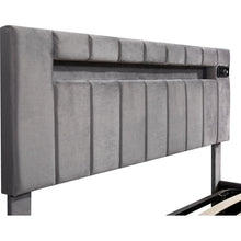 Load image into Gallery viewer, Upholstered Bed Full Size with LED light, Bluetooth Player and USB Charging, Hydraulic Storage Bed in Gray Velvet Fabric
