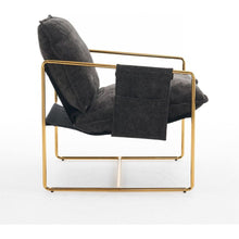 Carregar imagem no visualizador da galeria, 2 Sets 1 Case, Upholstered Hanging Armchair with Arm PocketsMetal frame, gold-plated craftsmanship, crushed foam cushions and skin-friendly woven fabric for living room and bedroom. Dark Gray
