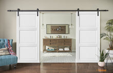 Load image into Gallery viewer, Lucia 2661 Matte White 3 Panel Double Barn Door | Black Rail
