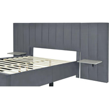 Load image into Gallery viewer, Full Size Upholstered Platform Bed with Big Headboard, Bedroom Furniture, Velvet, Gray
