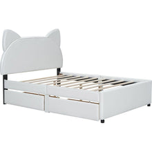Load image into Gallery viewer, Full Size Upholstered Platform Bed with Cartoon Ears Shaped Headboard and 2 Drawers, White
