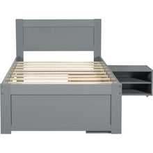 Load image into Gallery viewer, Twin Size Platform Bed With Drawer And Two Shelves, Gray
