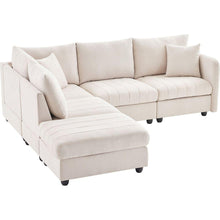 Carregar imagem no visualizador da galeria, 89x79&quot;Modern Sectional Sofa with Vertical Stripes,2 Pillows,5-Seat Couch with Convertible Ottoman,Various Combinations,L-Shape Indoor Furniture for Living Room,Apartment, 3 Colors
