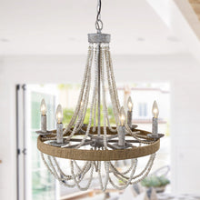 Cargar imagen en el visor de la galería, Chokio 6-Light Wood Bead Chandelier
