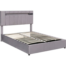 Load image into Gallery viewer, Upholstered Bed Full Size with LED light, Bluetooth Player and USB Charging, Hydraulic Storage Bed in Gray Velvet Fabric
