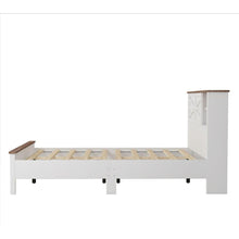Carregar imagem no visualizador da galeria, 3-Pieces Bedroom Sets Queen Size Farmhouse Platform Bed with Double Sliding Door Storage Headboard, Storage Nightstand and Dresser, White+Brown
