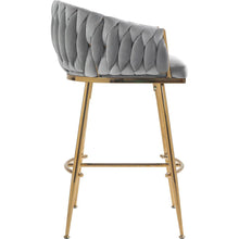 Carregar imagem no visualizador da galeria, 26&quot; Counter height bar stools Set of 2,velvet kitchen island counter bar stool with hand- wave back,golden chromed base and foot rest(GREY)
