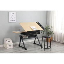 Cargar imagen en el visor de la galería, adjustable drawing drafting table desk with 2 drawers for home office and school with stool(wood)
