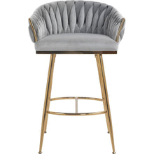 Carregar imagem no visualizador da galeria, 26&quot; Counter height bar stools Set of 2,velvet kitchen island counter bar stool with hand- wave back,golden chromed base and foot rest(GREY)

