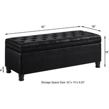 Load image into Gallery viewer, Upholstered tufted button storage bench, Faux leather entry bench with spindle wooden legs, Bed bench- Black
