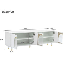 Carregar imagem no visualizador da galeria, Contemporary TV Stand with Adjustable Shelves for TVs Up to 78&quot;, Stylish Media Console with Gold Handles and Arch Fluted Glass Doors, Delicate Entertainment Center for Living Room, White

