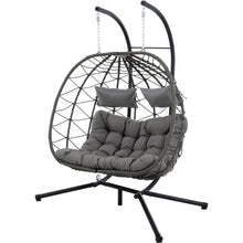 Load image into Gallery viewer, 2 Persons Egg Chair with Stand Indoor Outdoor Swing Chair Patio Wicker Hanging Egg Chair Hanging Basket Chair with Stand for Bedroom Living Room Balcony
