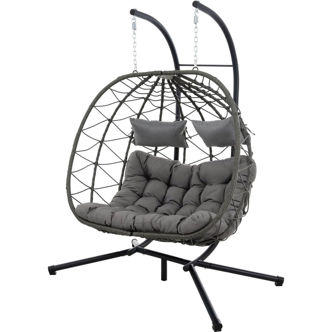 2 Persons Egg Chair with Stand Indoor Outdoor Swing Chair Patio Wicker Hanging Egg Chair Hanging Basket Chair with Stand for Bedroom Living Room Balcony