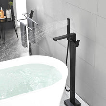 Load image into Gallery viewer, Freestanding Bathtub Faucet Tub Filler Matte Black Floor Mount Bathroom Faucets Brass Single Handle with Hand Shower
