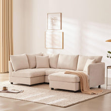 Carregar imagem no visualizador da galeria, 89x79&quot;Modern Sectional Sofa with Vertical Stripes,2 Pillows,5-Seat Couch with Convertible Ottoman,Various Combinations,L-Shape Indoor Furniture for Living Room,Apartment, 3 Colors
