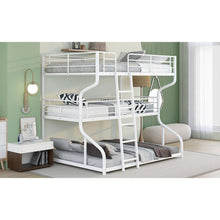 Carregar imagem no visualizador da galeria, Full XL over Twin XL over Queen Size Triple Bunk Bed with Long and Short Ladder,White
