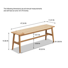 Load image into Gallery viewer, (1.2M) Woven Design Natural Oak Wood Dining Bench Bed Bench for Dining Room, Bedroom, Bathroom
