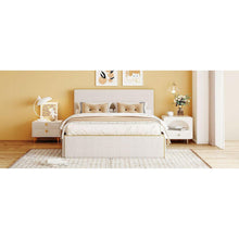 Load image into Gallery viewer, Full Size Upholstered Platform Bed with 4 Drawers and Golden Edge on the Headboard &amp; Footboard, White
