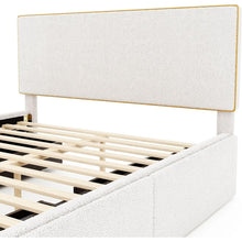 Load image into Gallery viewer, Full Size Upholstered Platform Bed with 4 Drawers and Golden Edge on the Headboard &amp; Footboard, White
